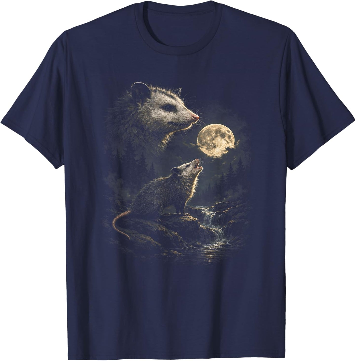 Opossum Howling at The Moon Vintage Opossum Animal Art T-Shirt - T-Shirt | Navy