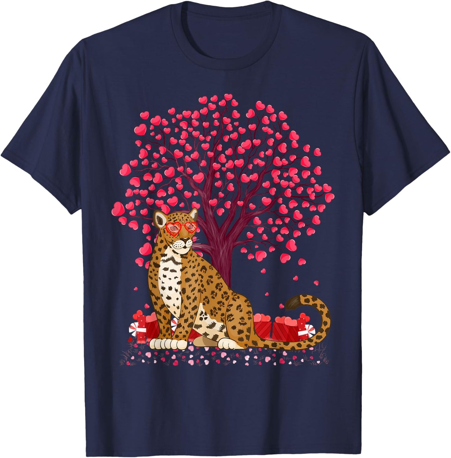 Jaguar Lover Heart Tree Jaguar Valentine's Day T-Shirt - T-Shirt | Navy