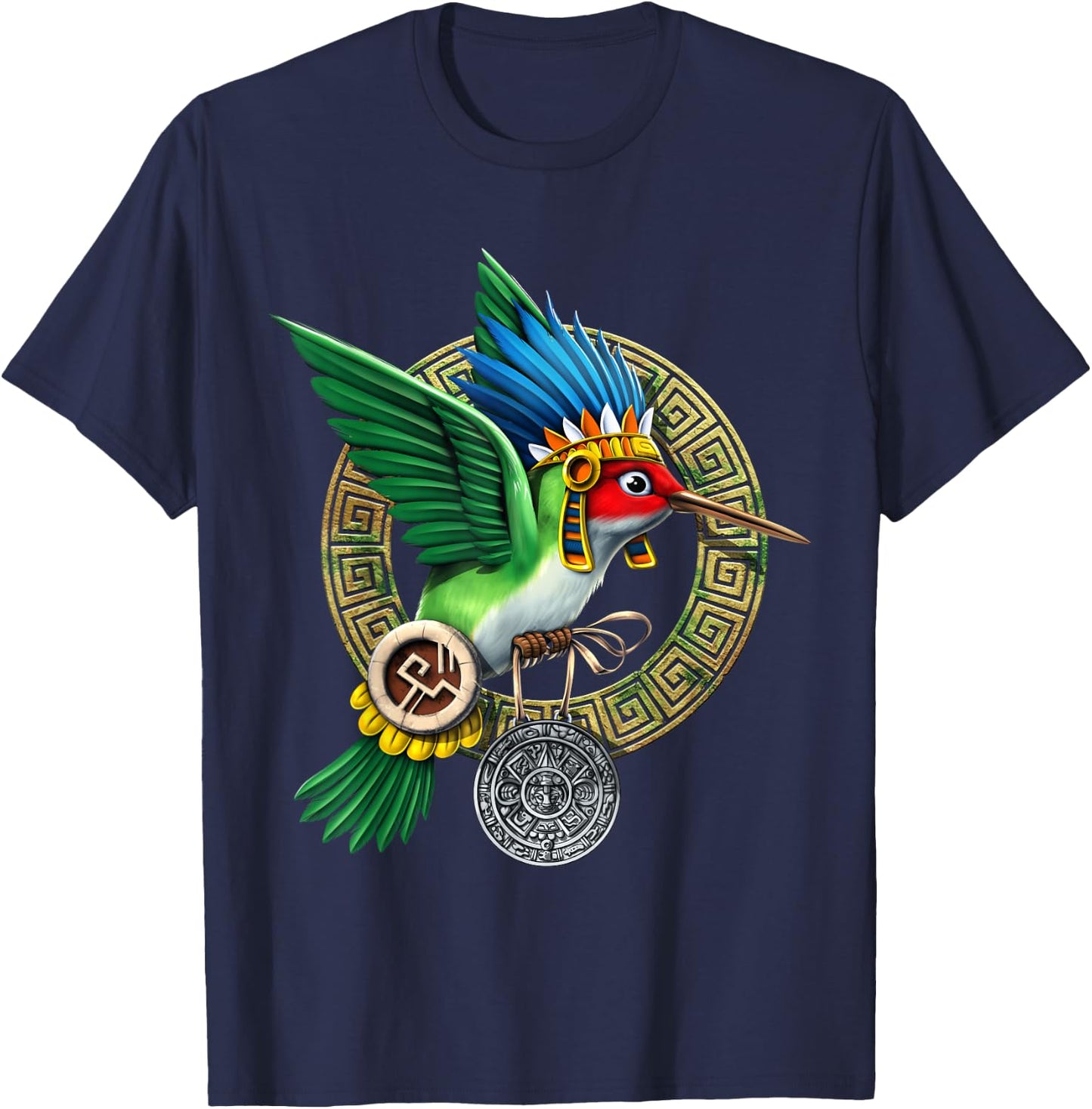 Aztec God Huitzilopochtli Hummingbird Mayan Colibri Bird T-Shirt - T-Shirt | Navy