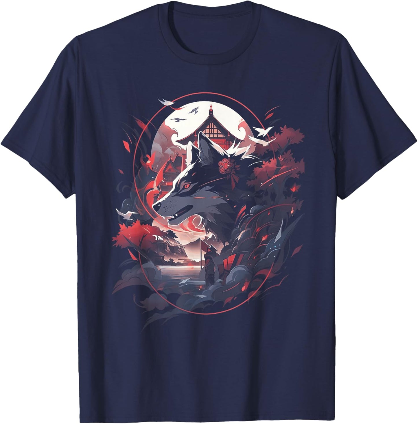 Japanese Wolf Wolves Mythology Nature Anime Otaku T-Shirt - T-Shirt | Navy