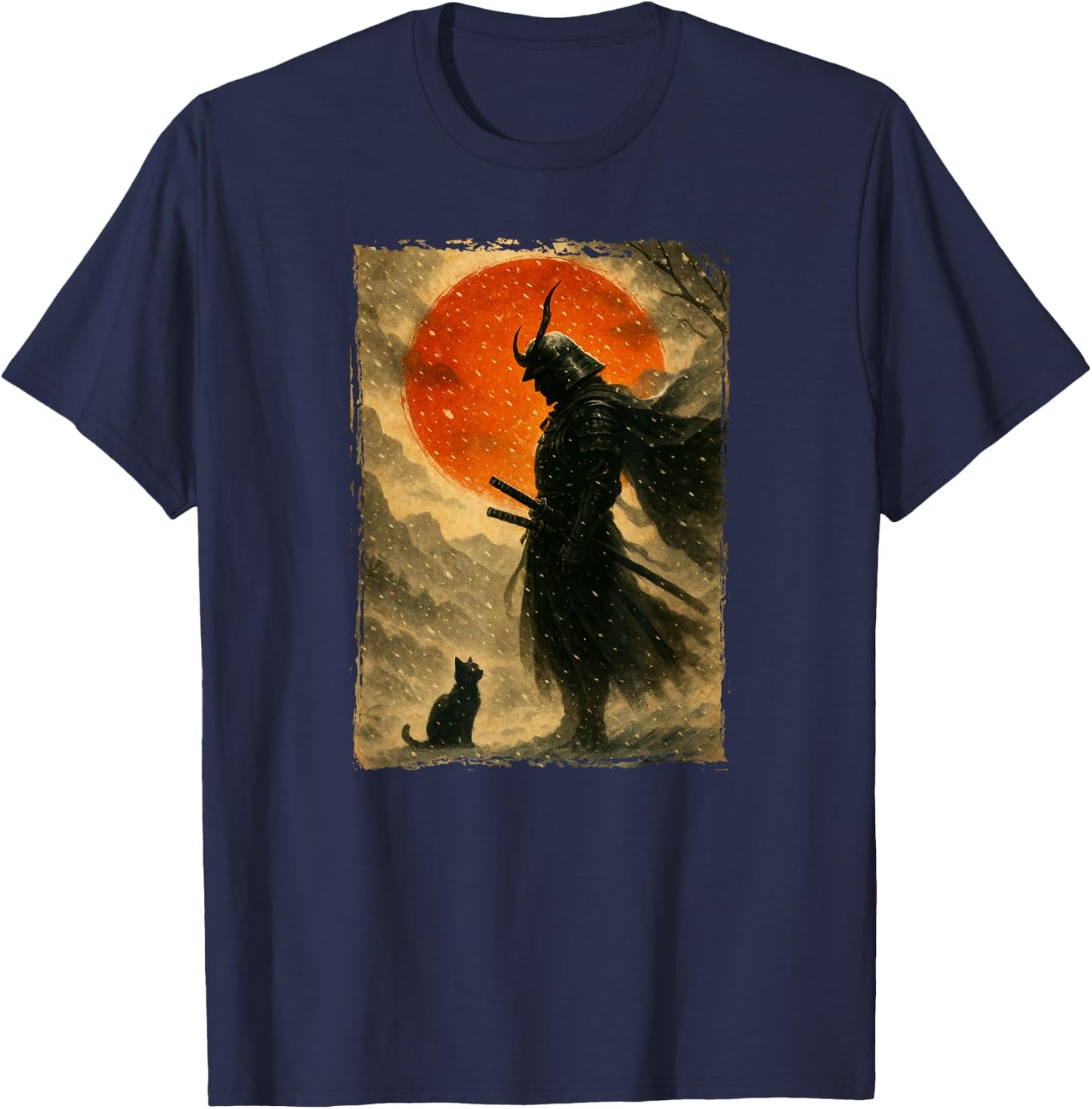Guerrier et Combattant samouraï | Chat Noir et Art Japonais Vintage T-Shirt - T-Shirt | Navy