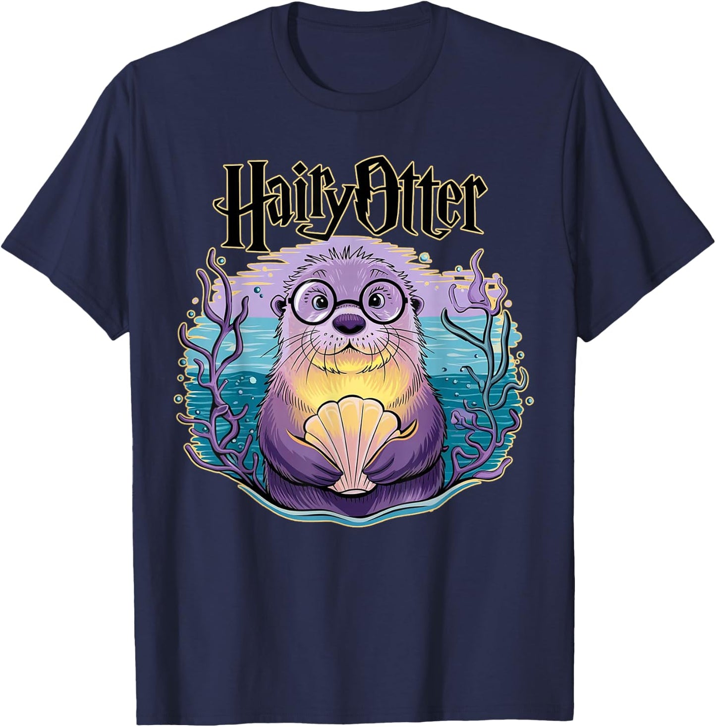 Christmas Lover Hairy Otter Funny Cute Kawaii Christmas Otter -Adults - Black, Small T-Shirt - T-Shirt | Navy