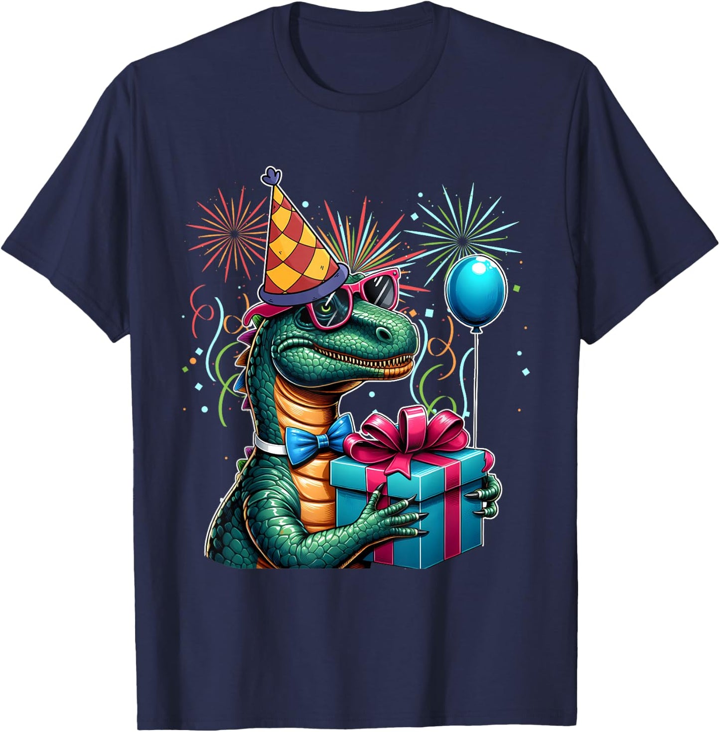 Dinosaur Birthday Party Adult , Black, S T-Shirt - T-Shirt | Navy