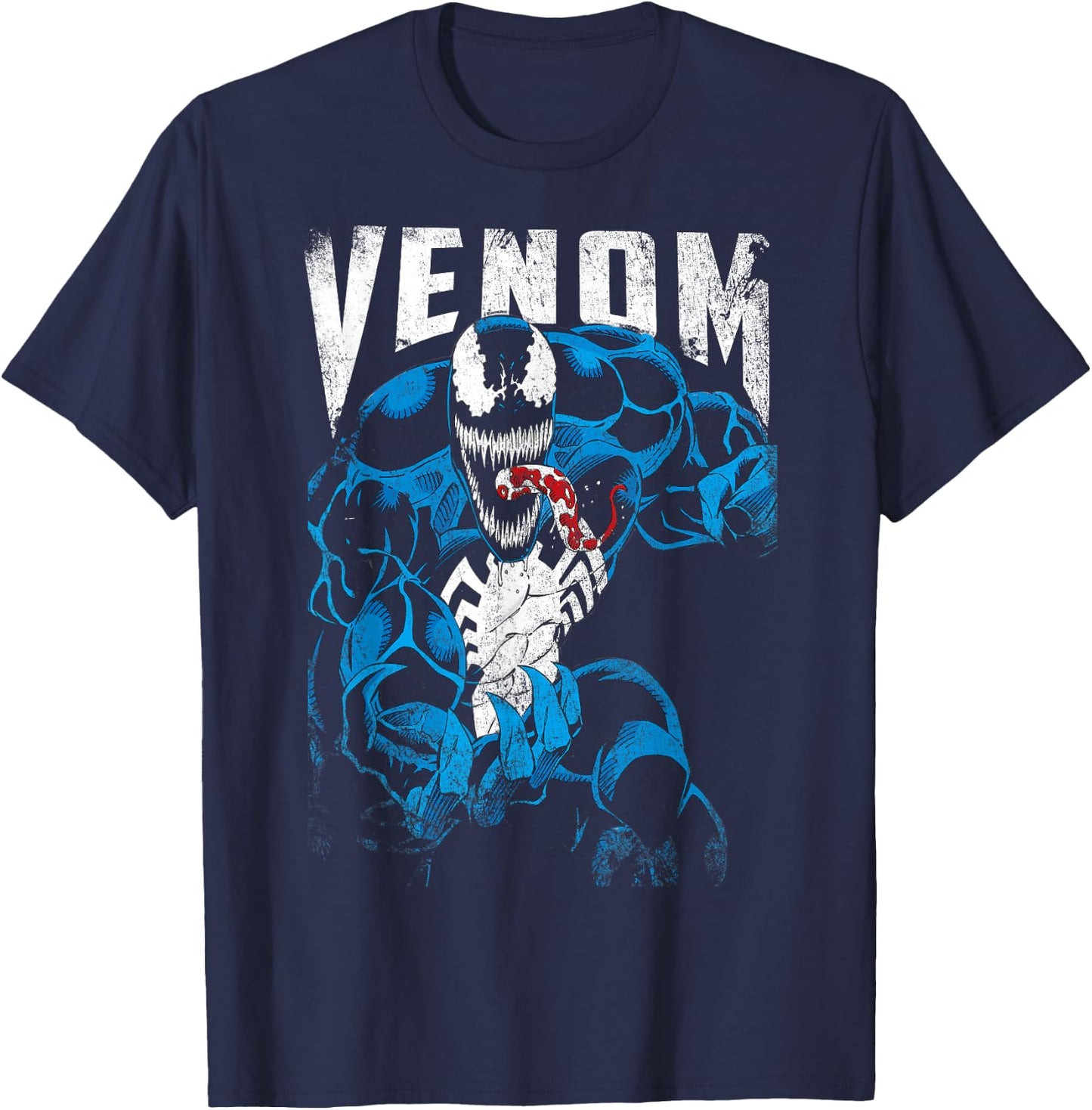 Marvel Venom Bloody Tongue Out Distressed Small T-Shirt - T-Shirt | Navy