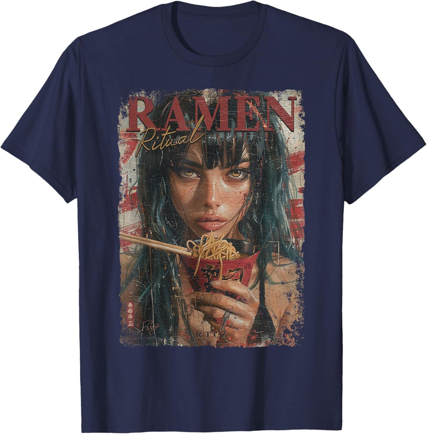 Pin-up Girl Ramen Noodle Anime Manga Asian Ramen , black T-Shirt - T-Shirt | Navy