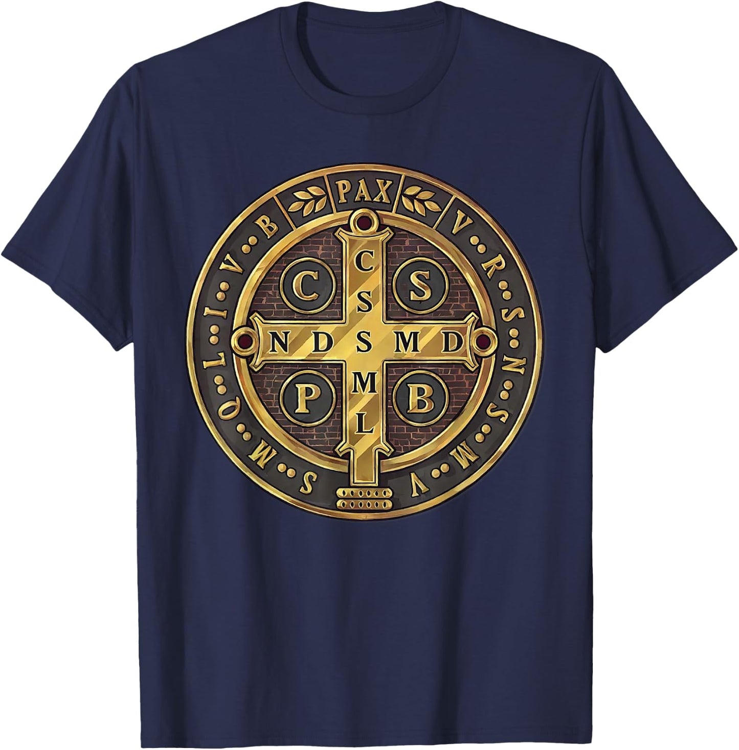 Catholic Saint Benedict Medal T-Shirt - T-Shirt | Navy