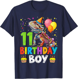 11th Birthday Boy Bearded Dragon 11 Years Old Bday Party T-Shirt - T-Shirt | Navy