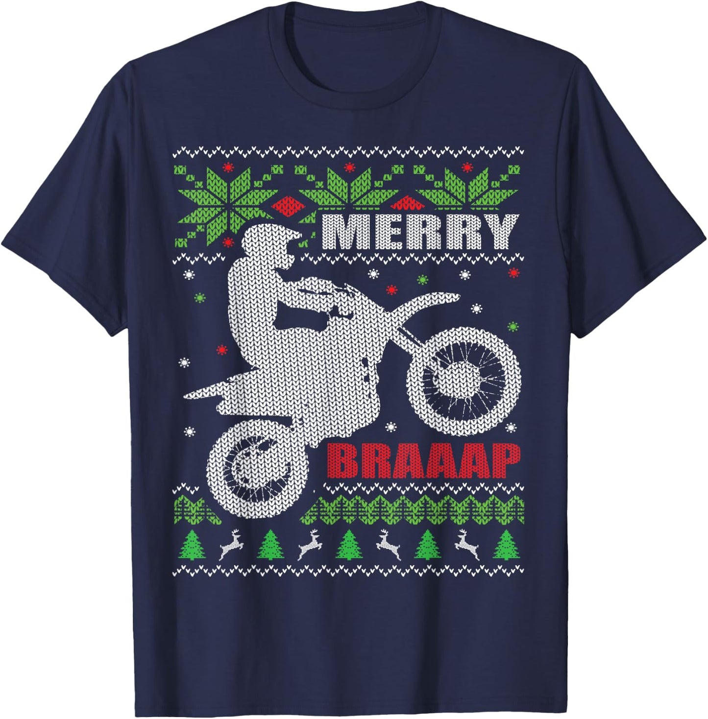 Dirt Bike Ugly Christmas Style Motocross Gift T-Shirt - T-Shirt | Navy