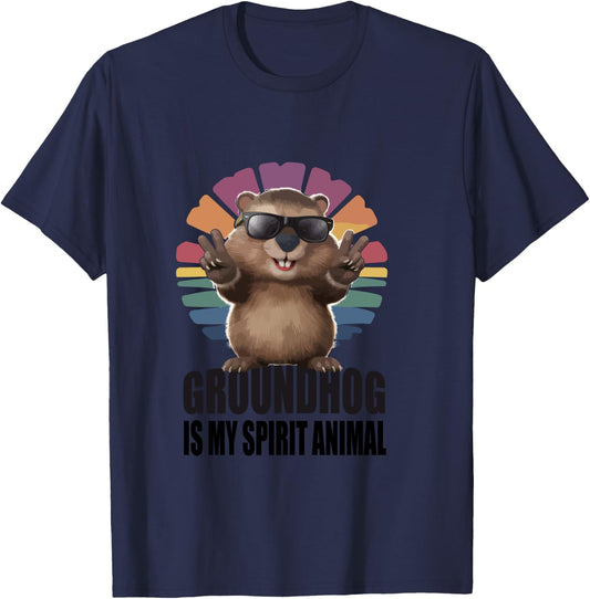 Groundhog Is My Spirit Animal - Cute Groundhog Day Groundhog T-Shirt - T-Shirt | Navy