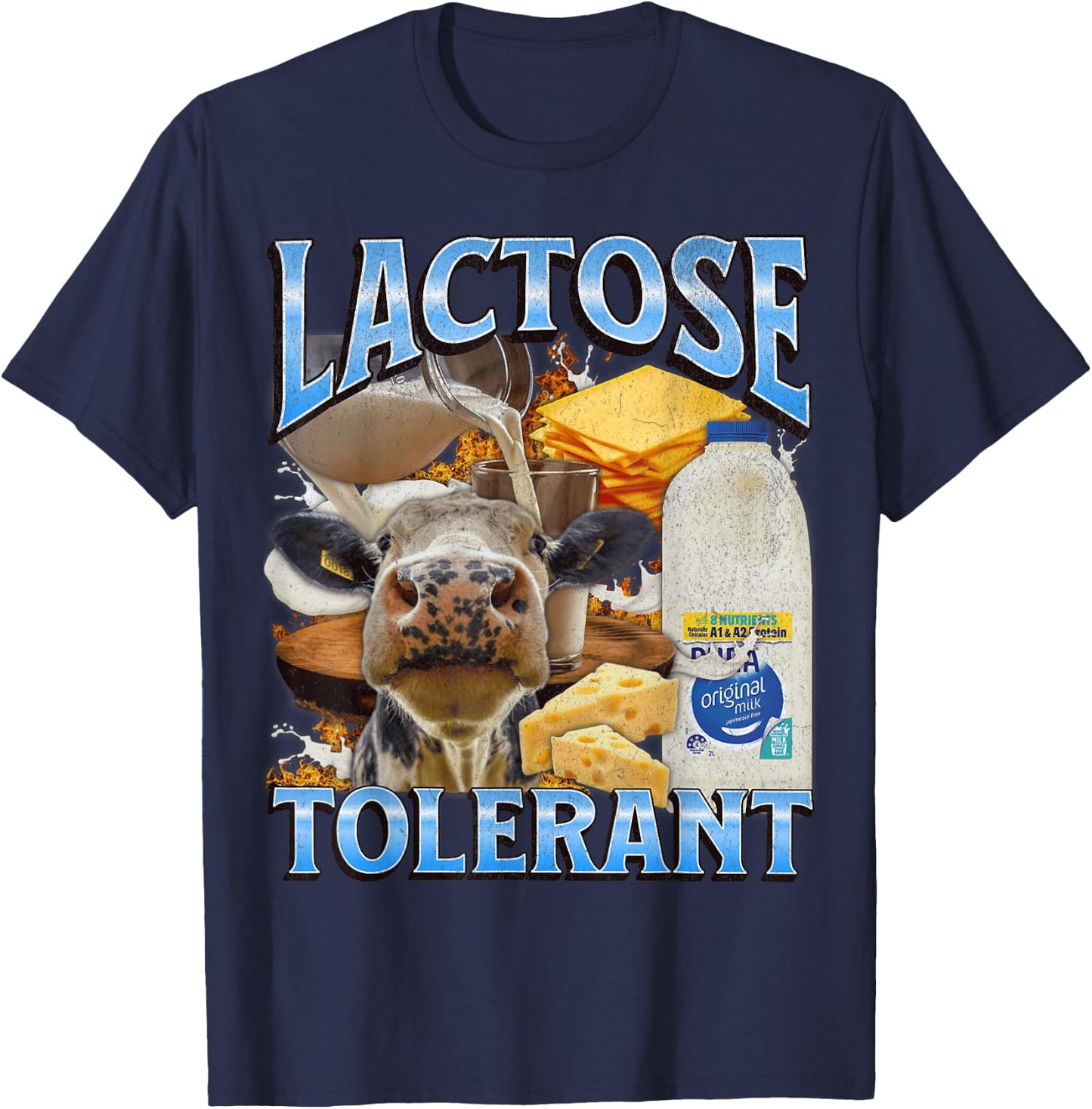 Lactose Tolerant Funny IBS Meme Bootleg Graphic T-Shirt - T-Shirt | Navy