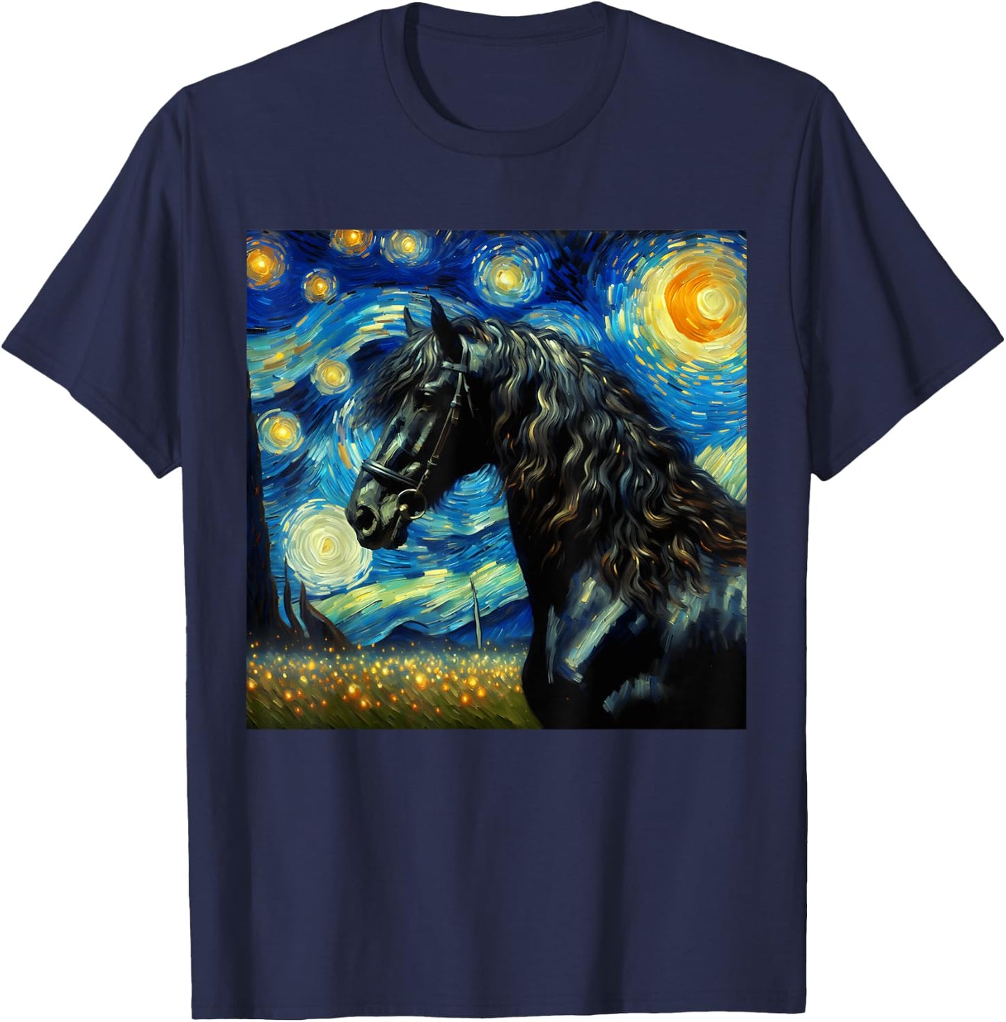 Friesian Horse Starry Night Horse T-Shirt - T-Shirt | Navy