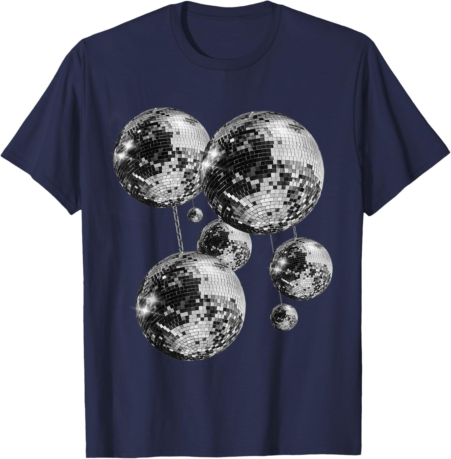 Black and White Disco Ball Pattern 70s 80s Retro Vintage , black T-Shirt - T-Shirt | Navy
