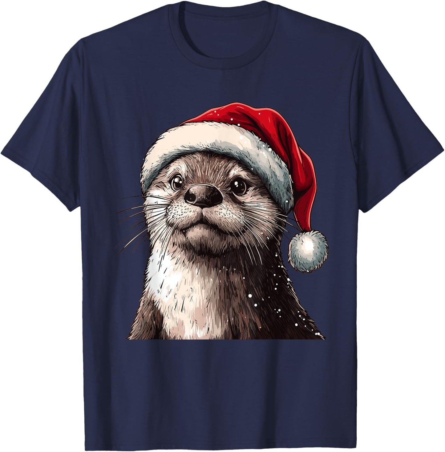 Funny Xmas Otter Lovers Christmas Pajama Otter Santa Hat T-Shirt - T-Shirt | Navy