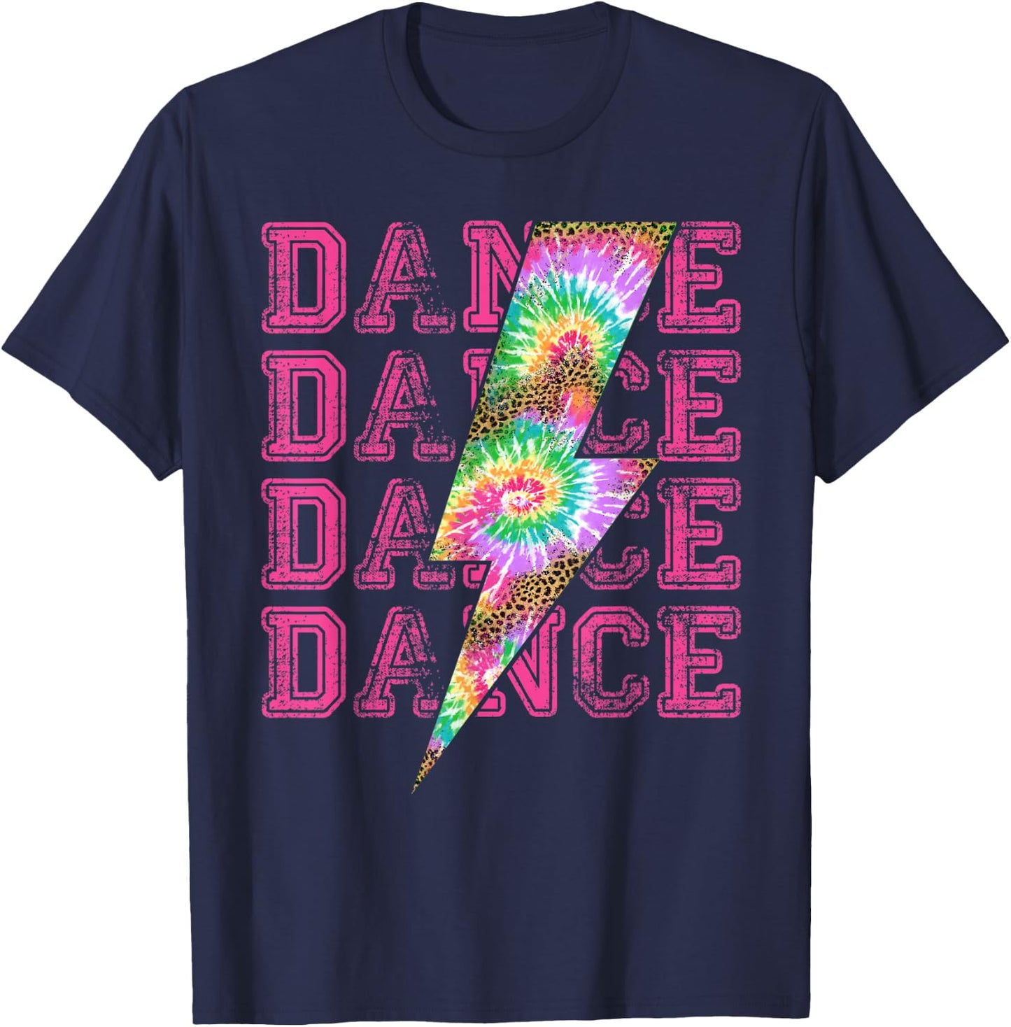 Dance Lightning Bolt Tie Dye Leopard Stacked Dancer T-Shirt - T-Shirt | Navy