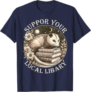 Support Your Local Library Opossum Possum Reading Bookworm T-Shirt - T-Shirt | Navy