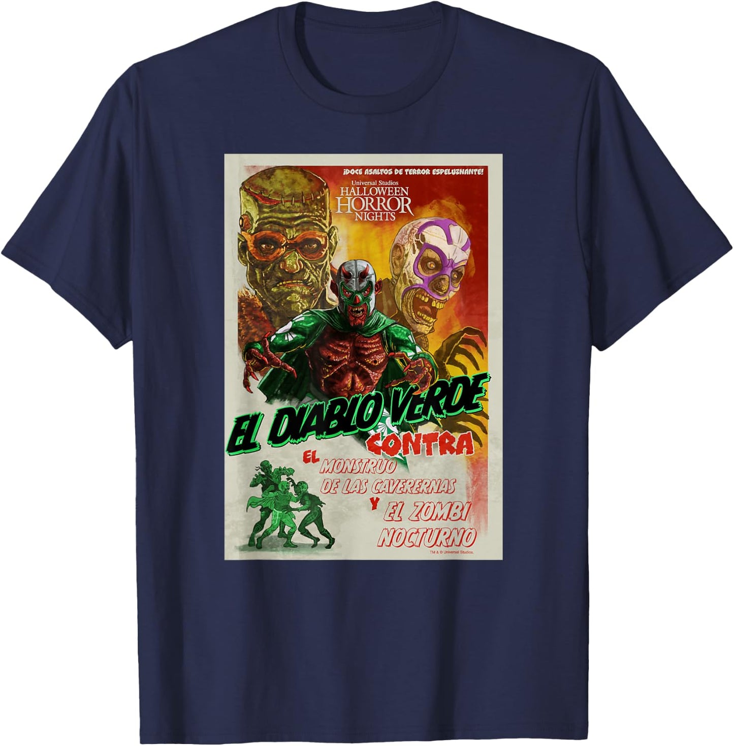 Universal Halloween Horror Nights Lucha Libre Diablo Verde T-Shirt - T-Shirt | Navy