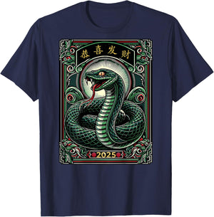 On Back | Year Of The Snake 2025 Lunar and Chinese New Year T-Shirt - T-Shirt | Navy