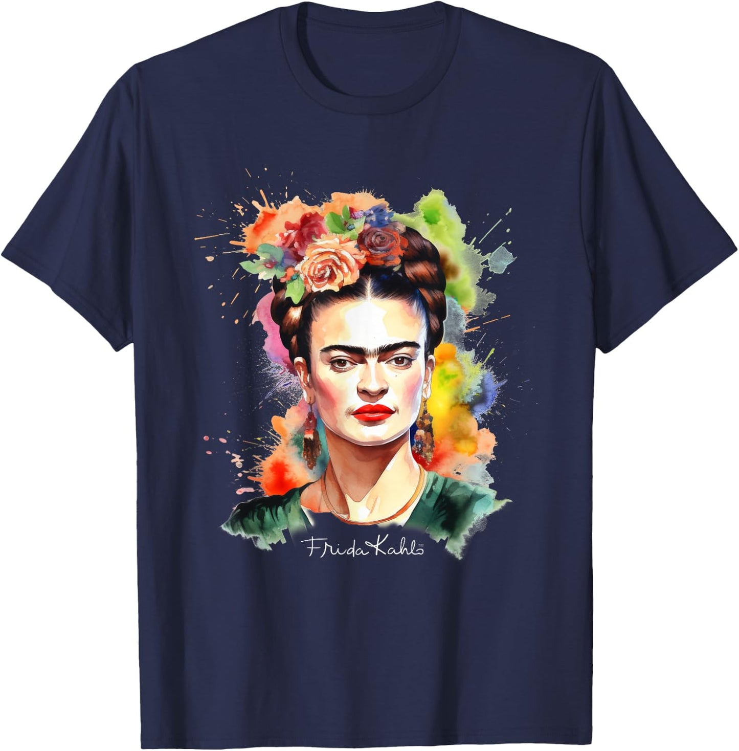 Frida Kahlo - Damen Schwarz V-Ausschnitt Kurzarm Small EU 16.5 T-Shirt - T-Shirt | Navy