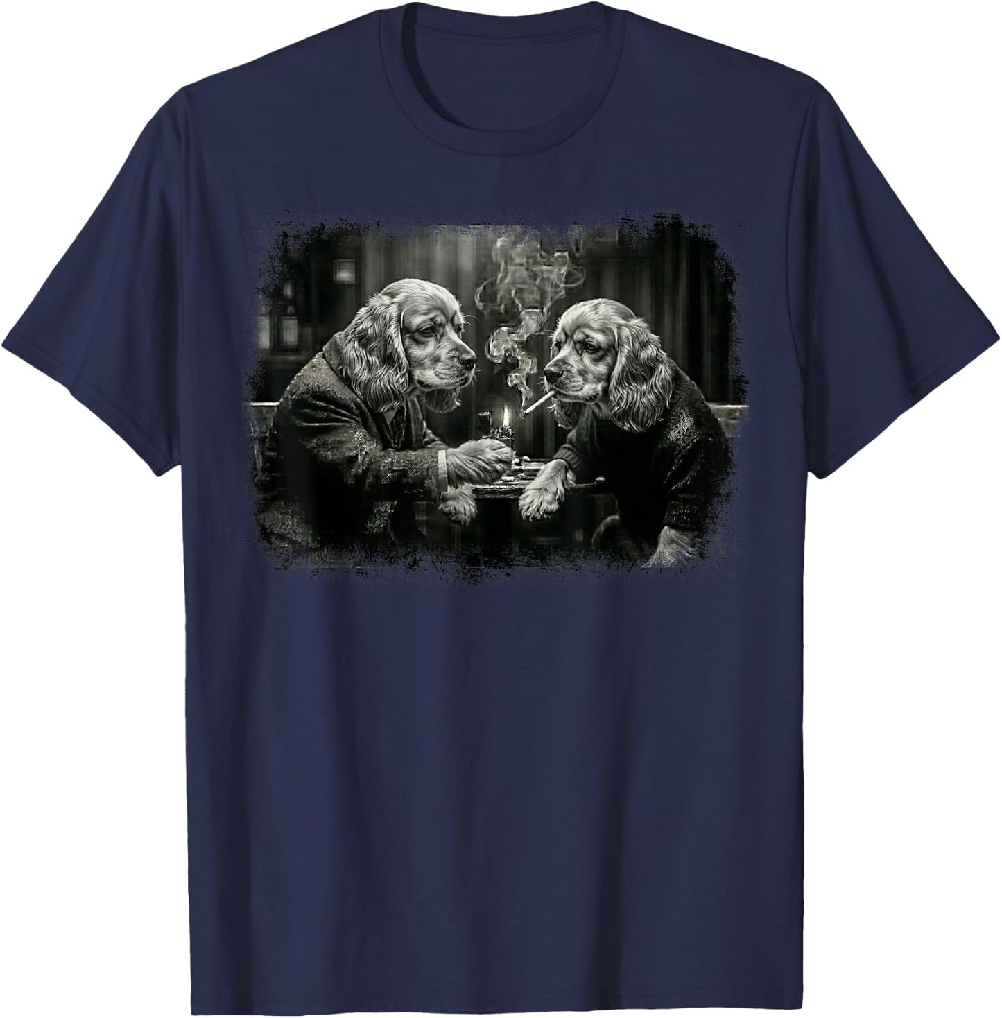 Funny Cocker Spaniel Dog Smoking Cigarette Meme T-Shirt - T-Shirt | Navy