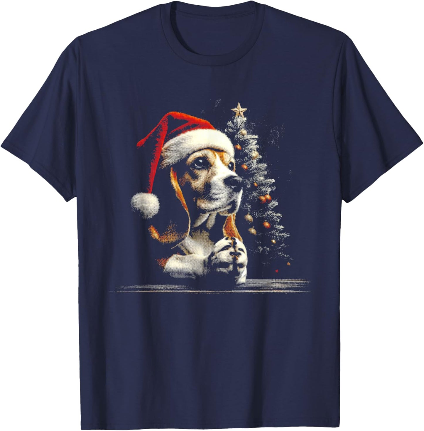 Beagle Santa Hat - Funny Cute Dog Xmas Christmas Lover T-Shirt - T-Shirt | Navy
