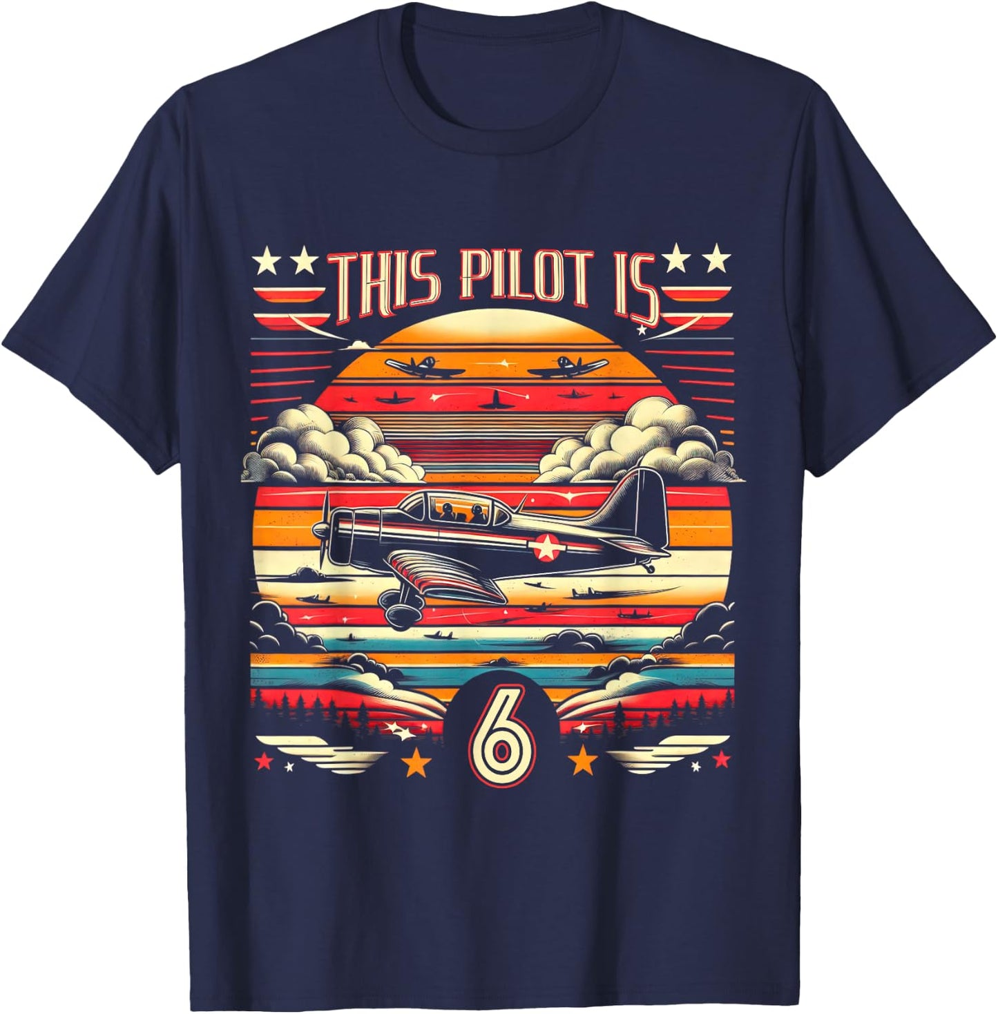 Toddler 6 Year Old Airplane Pilot 6th Birthday Aviation T-Shirt - T-Shirt | Navy