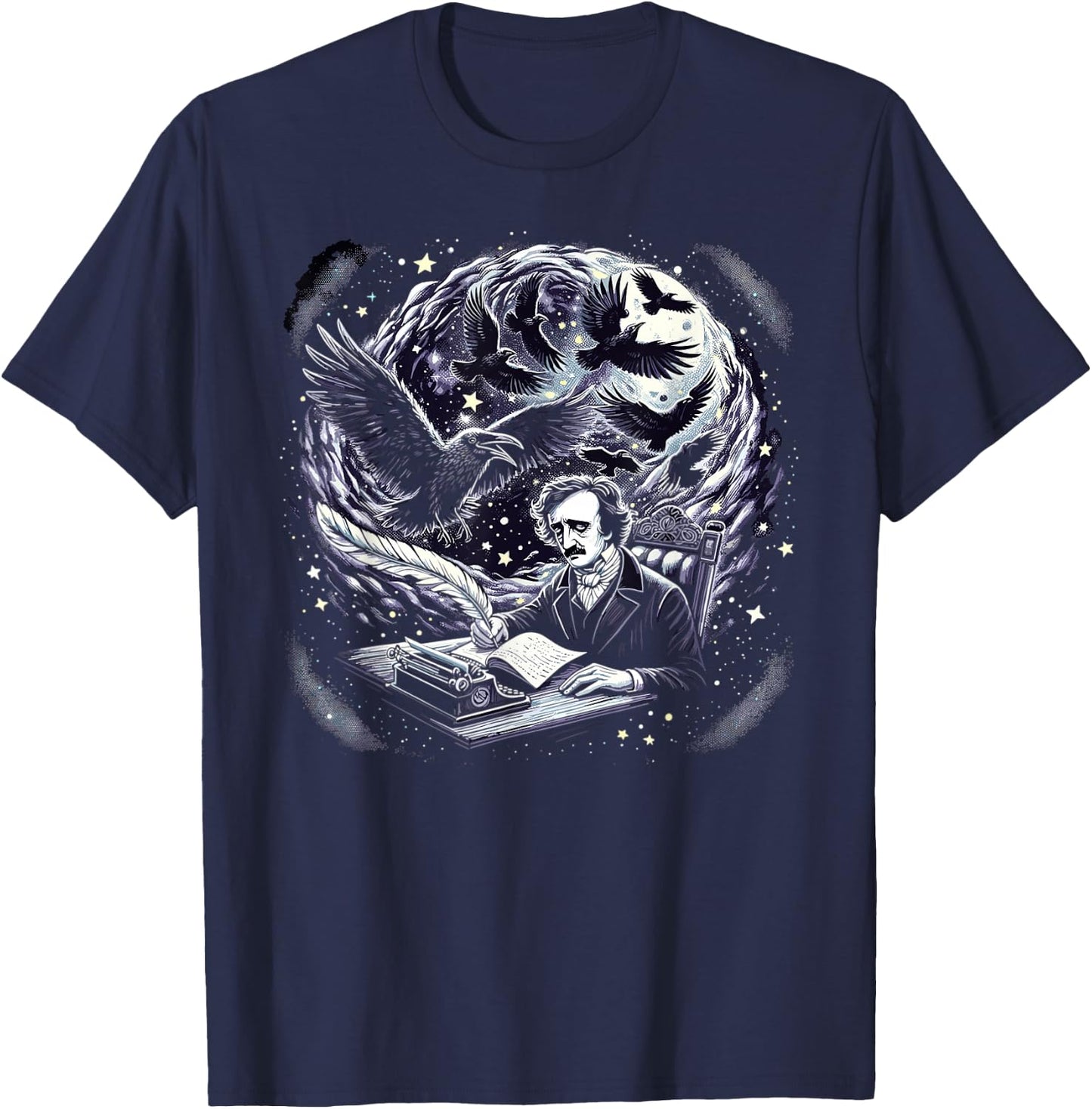 Edgar Allan Poe Raven Gothic Literature Macabre Poetry T-Shirt - T-Shirt | Navy