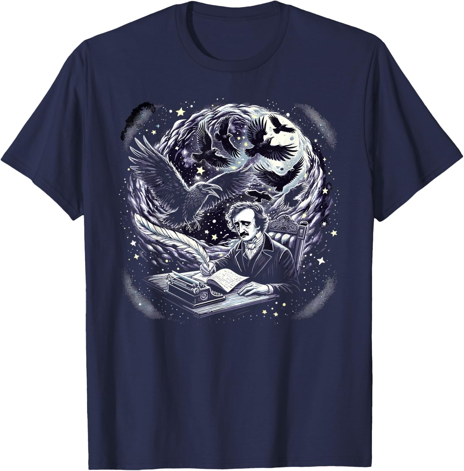 Edgar Allan Poe Raven Gothic Literature Macabre Poetry T-Shirt - T-Shirt | Navy