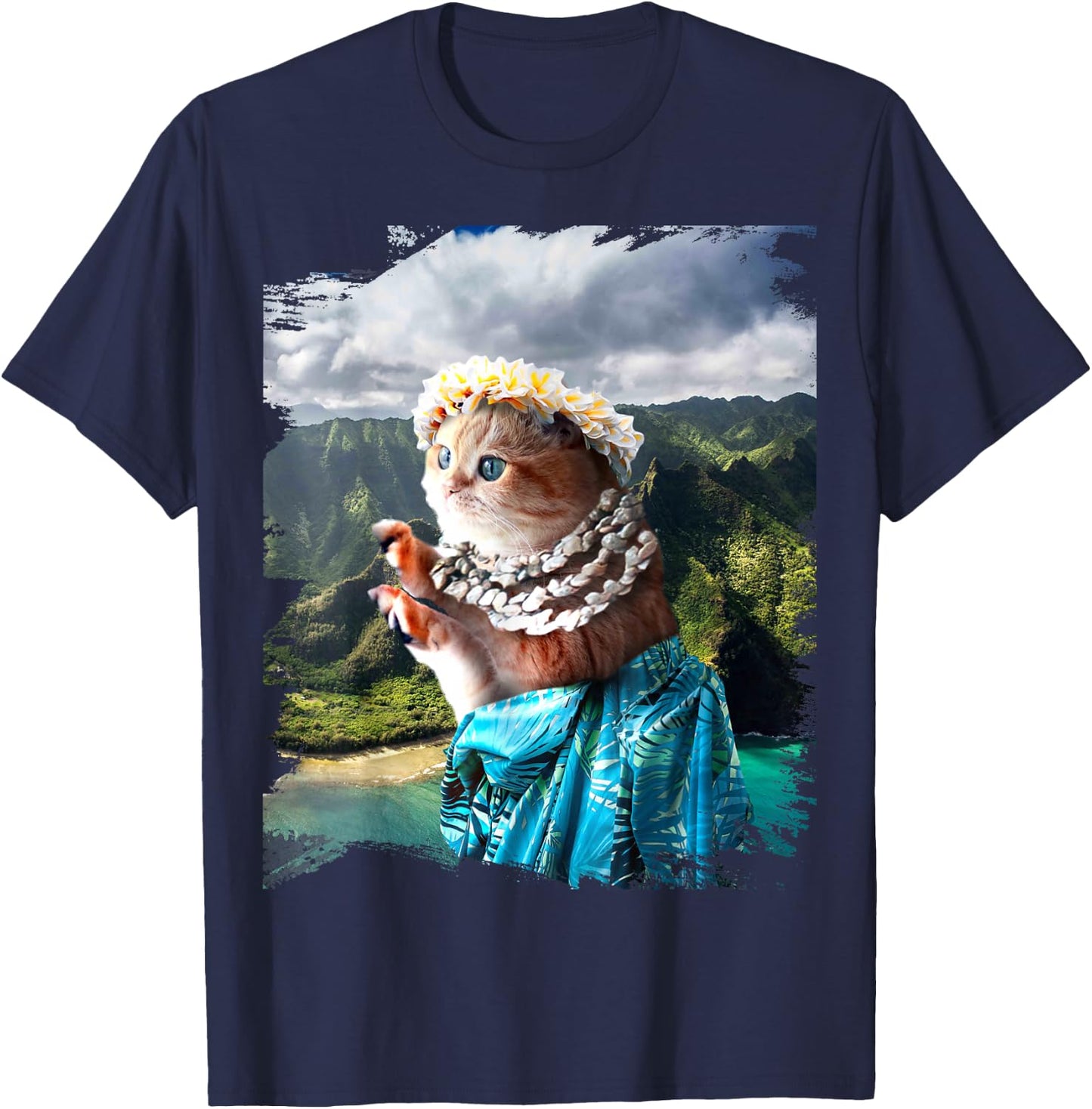 Funny Aloha Hawaiian Cat T-Shirt - T-Shirt | Navy
