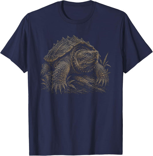 Snapping Turtle Graphic Artwork Design T-Shirt - T-Shirt | Navy