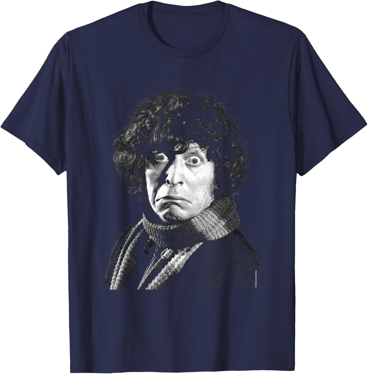Tom Baker Scared Expression Doctor Who Black & White T-Shirt - T-Shirt | Navy
