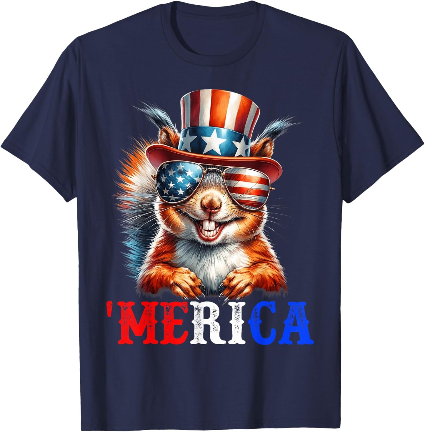 Merica Squirrel Patriotic 4th of July Funny Kids Men Women T-Shirt - T-Shirt | Navy