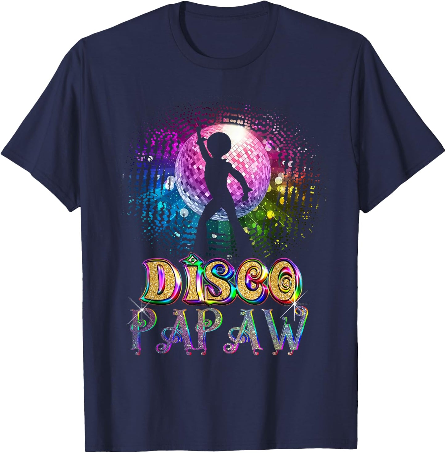 Funny Disco Papaw - Retro 70's Seventies Themed Disco Ball T-Shirt - T-Shirt | Navy