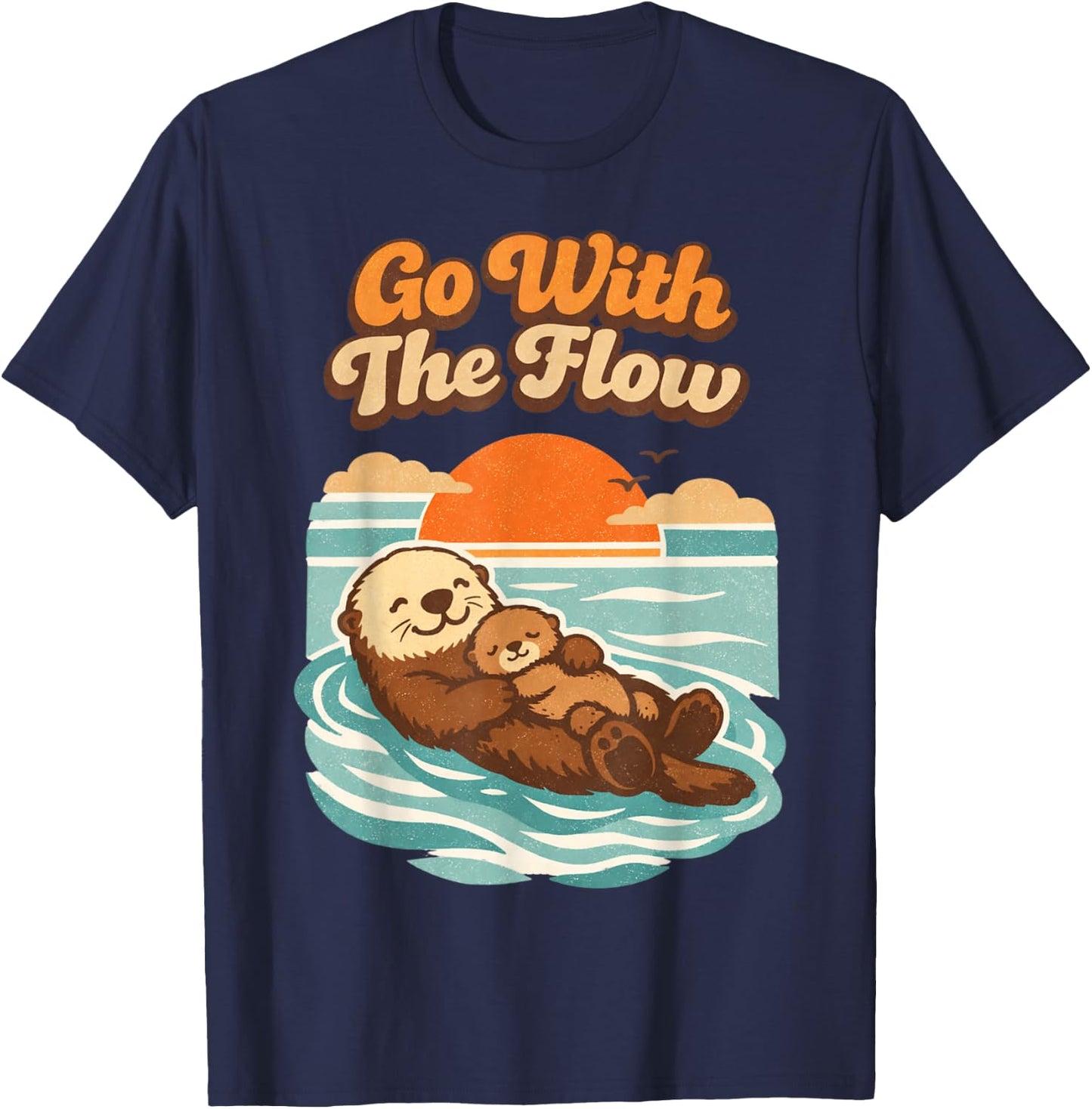 Go with The Flow Sea Otter Retro Animal T-Shirt - T-Shirt | Navy