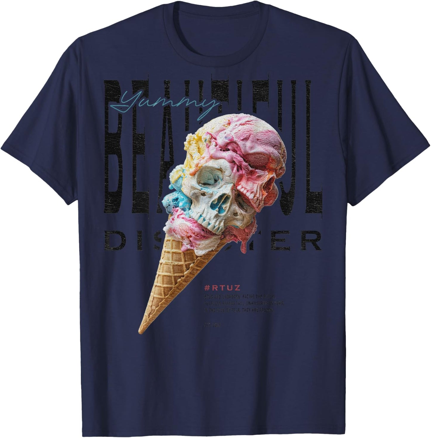 Urban Hip Hop Y2K Vintage Retro Backprint Streetwear EIS T-Shirt - T-Shirt | Navy