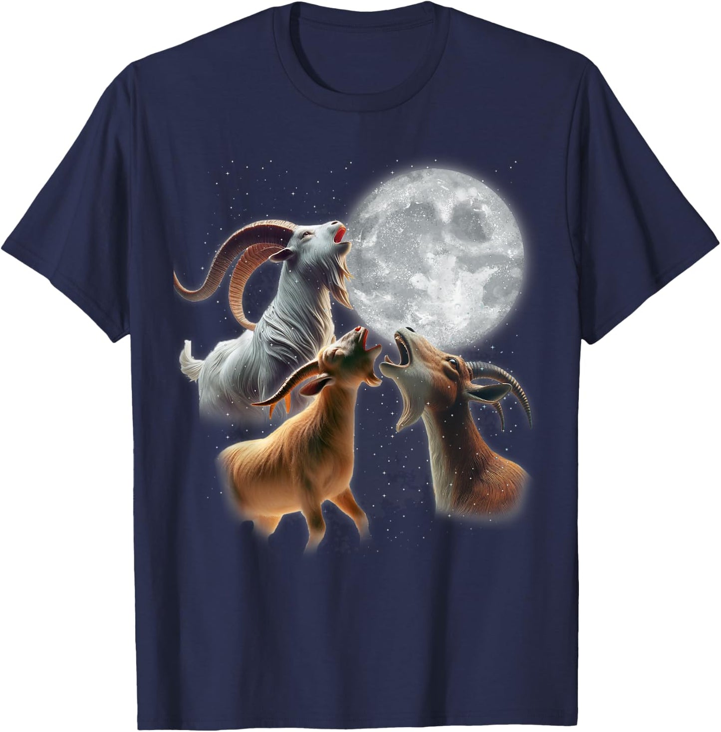 3 Goats Howling At The Moon Funny Goat Farm Animal Farmer T-Shirt - T-Shirt | Navy