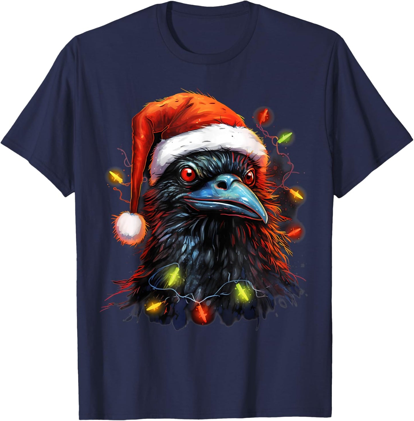 Xmas Raven Tangled Christmas Lights T-Shirt - T-Shirt | Navy