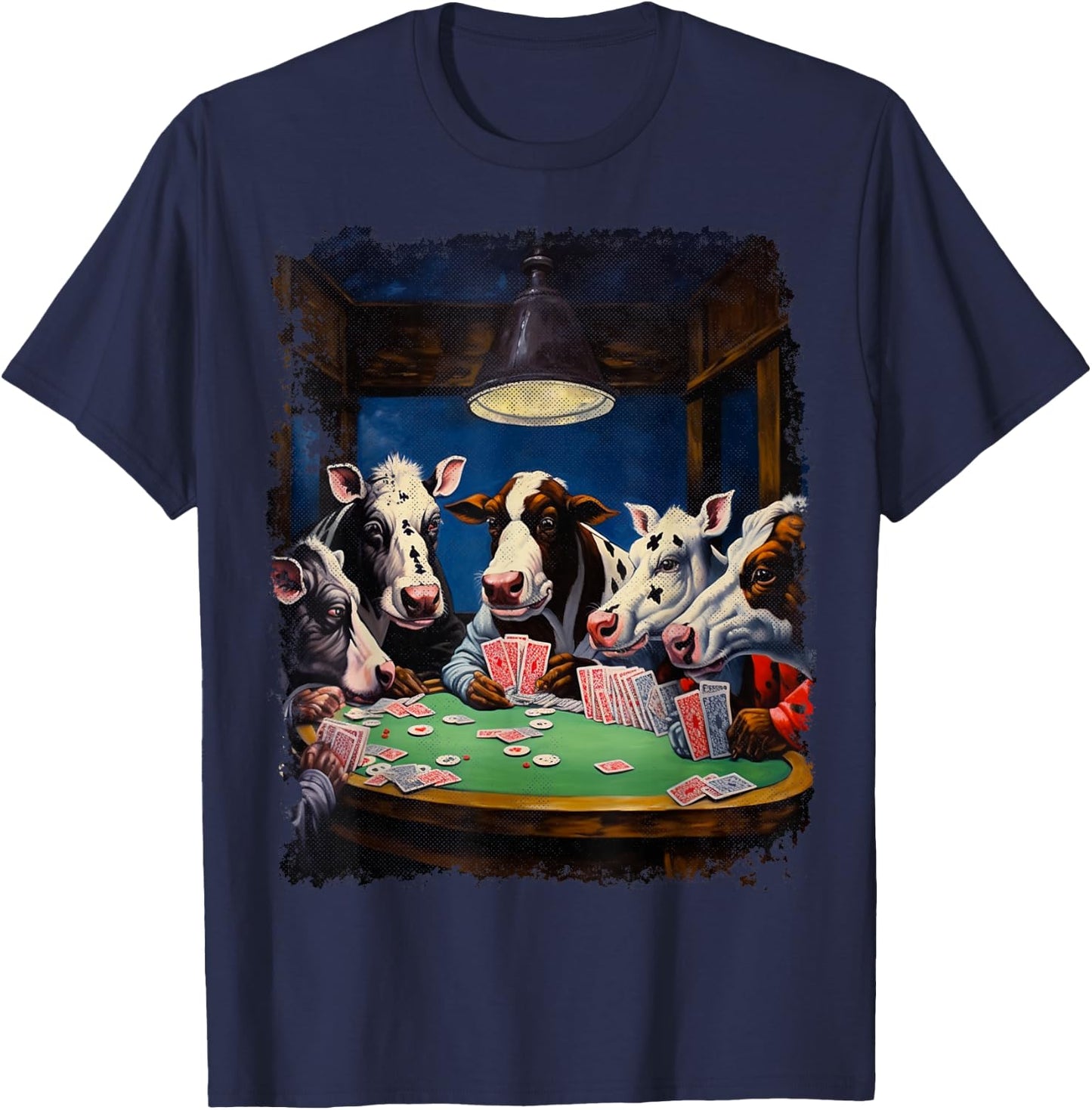 Funny Cow Farm Animal Playing Poker T-Shirt - T-Shirt | Navy