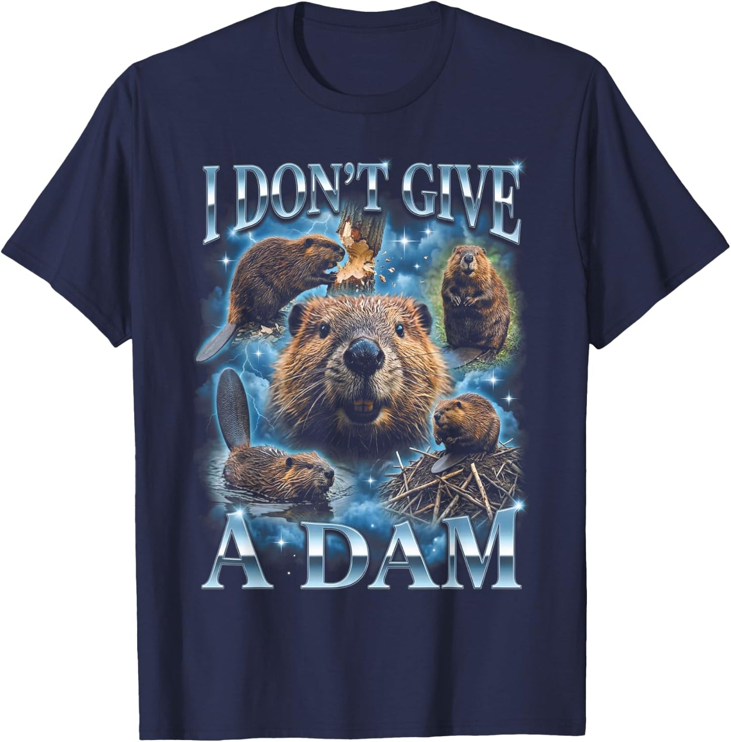 I Don't Give A Dam Funny Beaver T-Shirt - T-Shirt | Navy