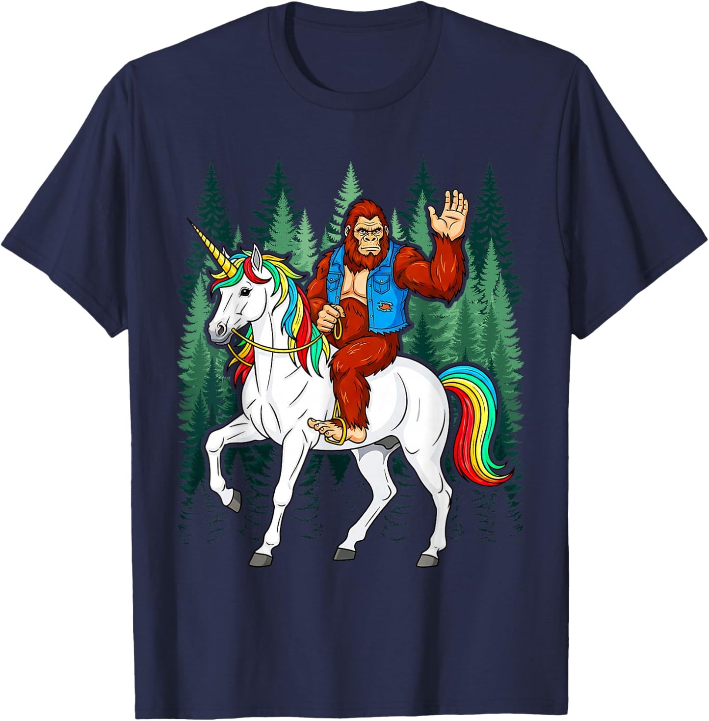 Bigfoot Riding a Unicorn Men Women Kids Sasquatch T-Shirt - T-Shirt | Navy