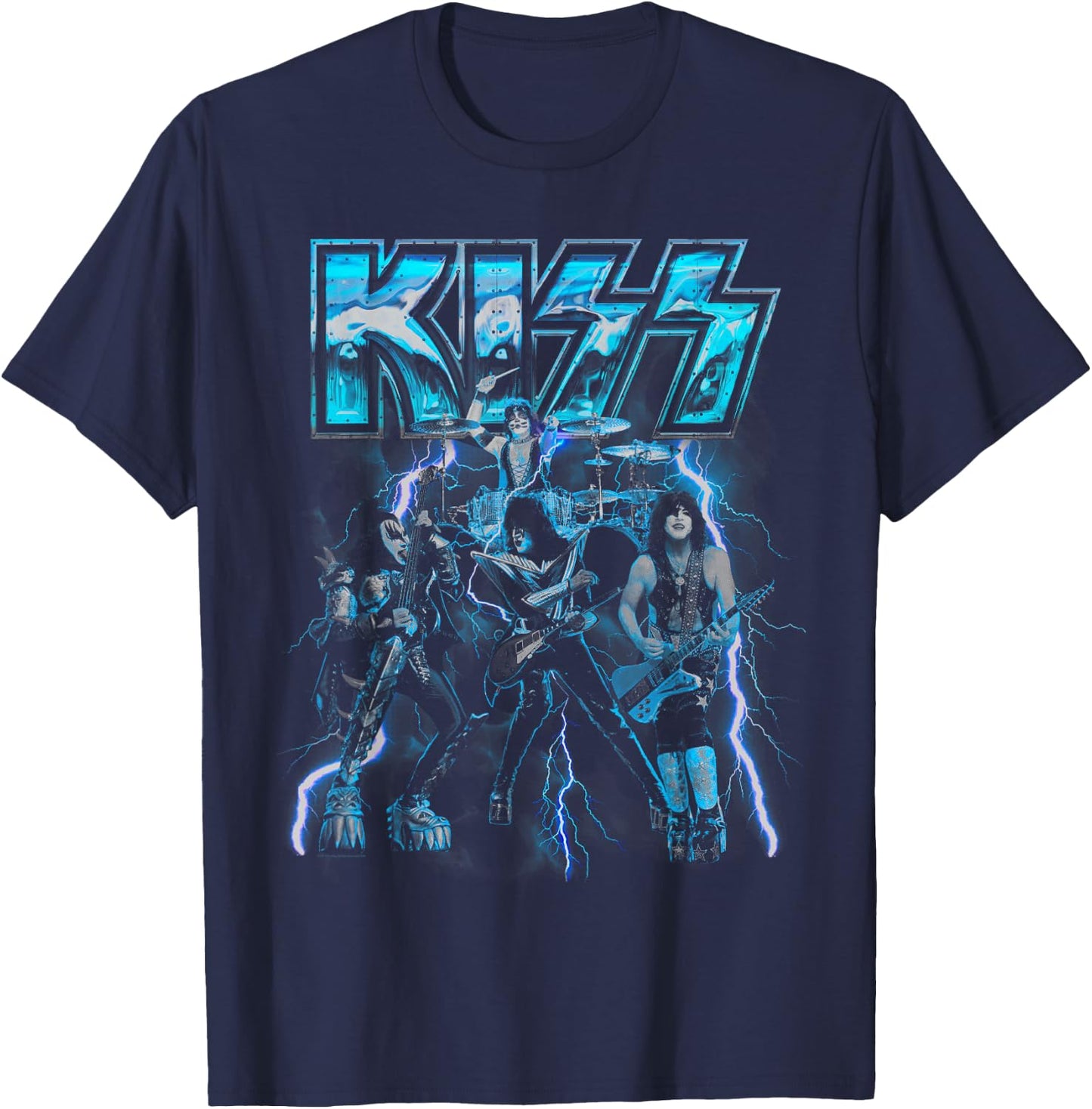 KISS - Blue Lightning T-Shirt - T-Shirt | Navy