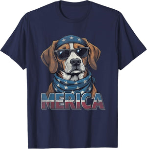 Vintage Beagle 4th of July Merica T-Shirt - T-Shirt | Navy