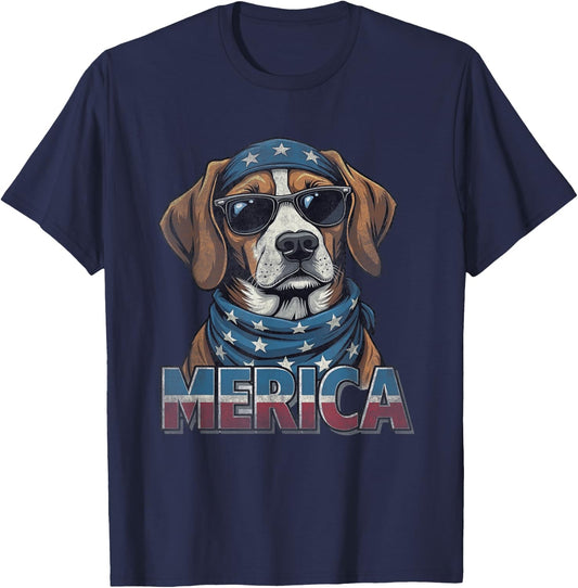 Vintage Beagle 4th of July Merica T-Shirt - T-Shirt | Navy