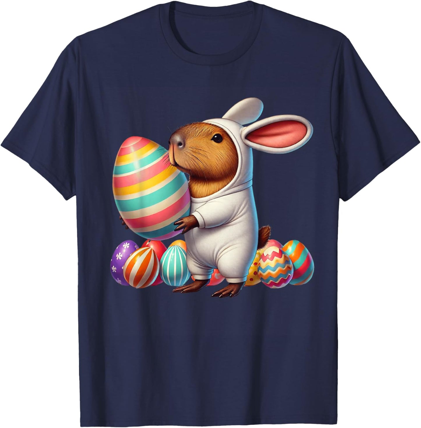 Easter Capybara Bunny Ears Funny Costume Kids Boys Girls T-Shirt - T-Shirt | Navy