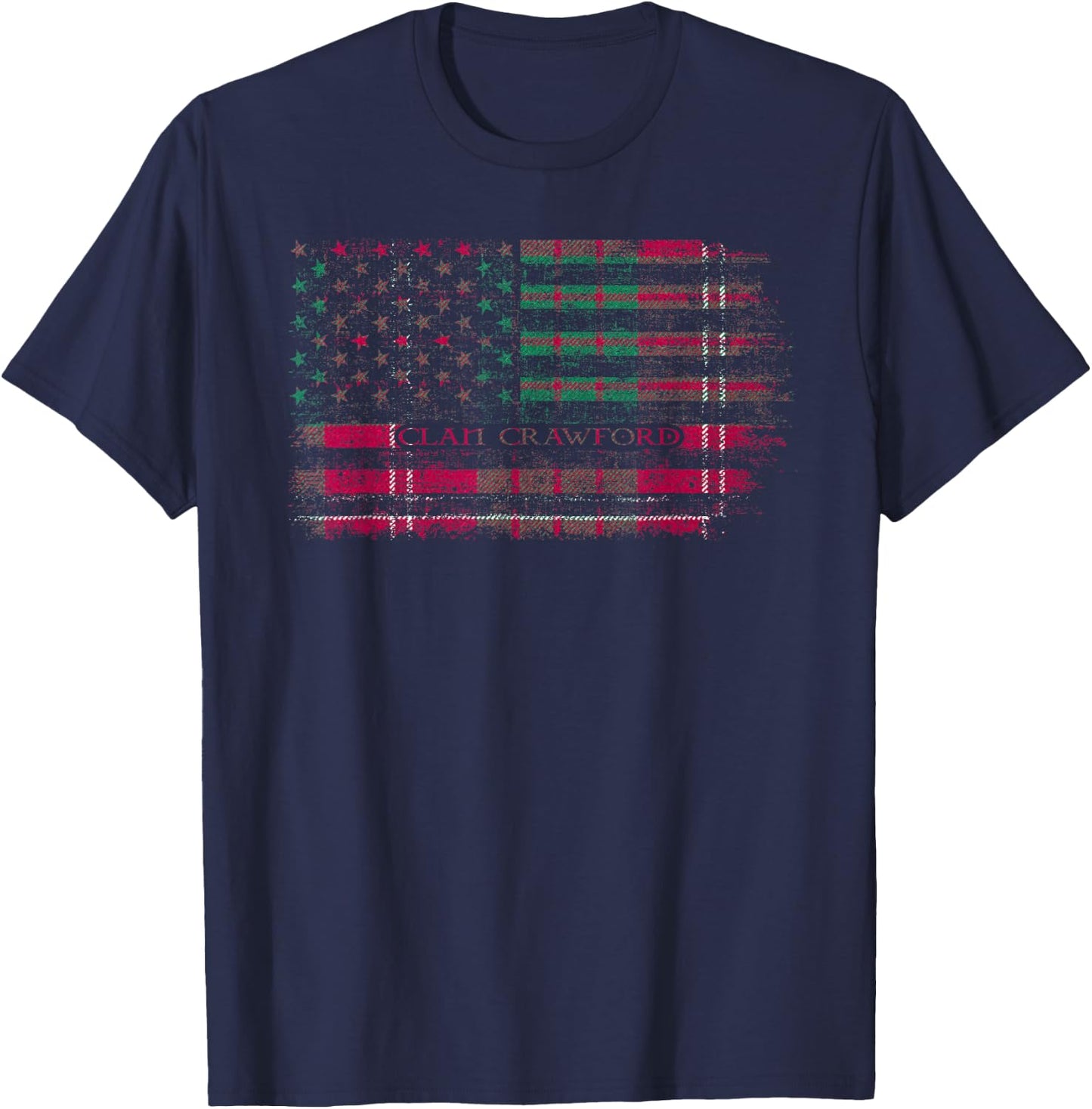 Clan Crawford Scottish tartan US flag kilt Scotland T-Shirt - T-Shirt | Navy