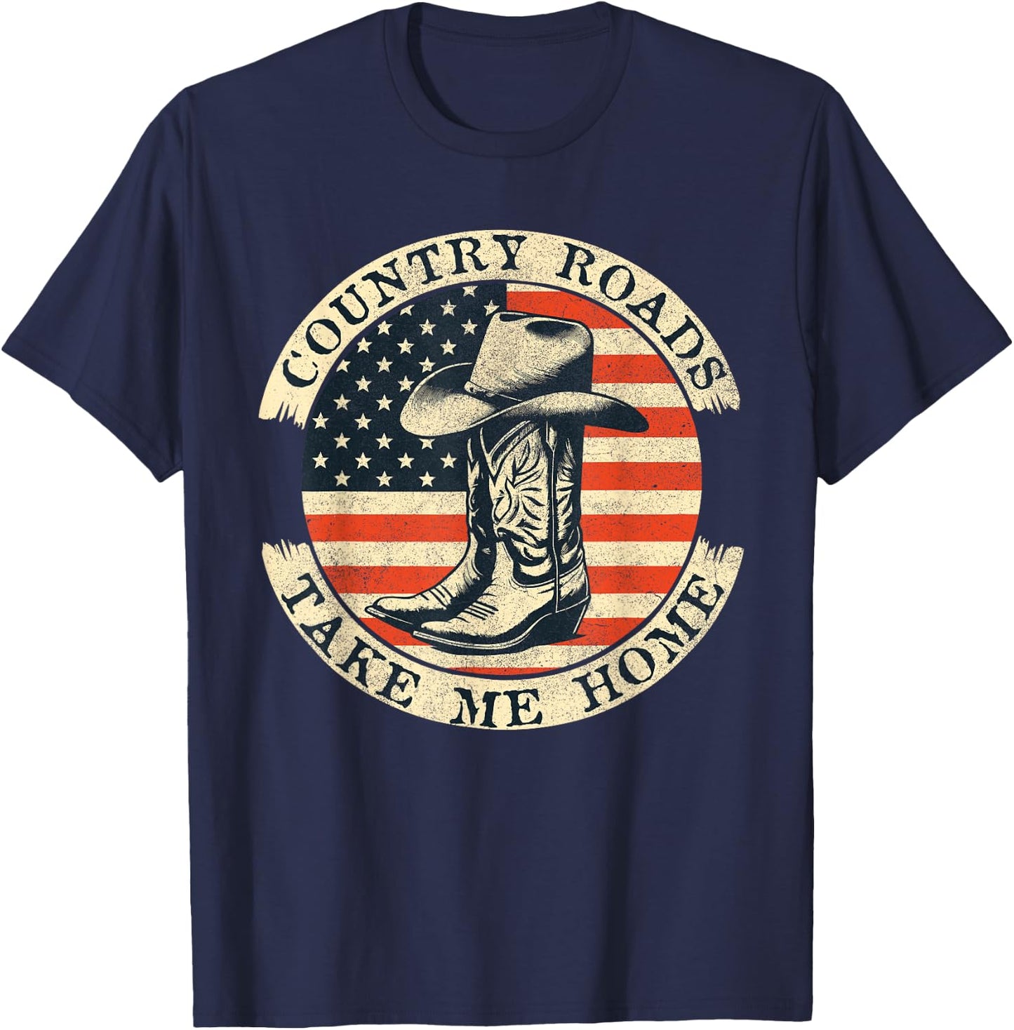 Country Roads Take Me Home Cowboy Western Virginia Retro T-Shirt - T-Shirt | Navy
