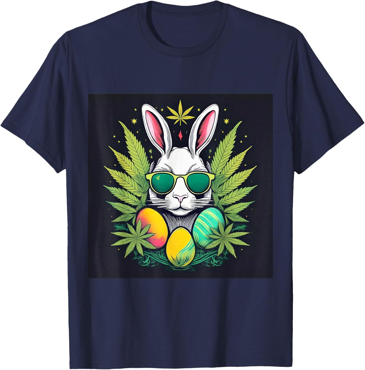 Easter Bunny With Marijuana Leaves 420 Day T-Shirt - T-Shirt | Navy