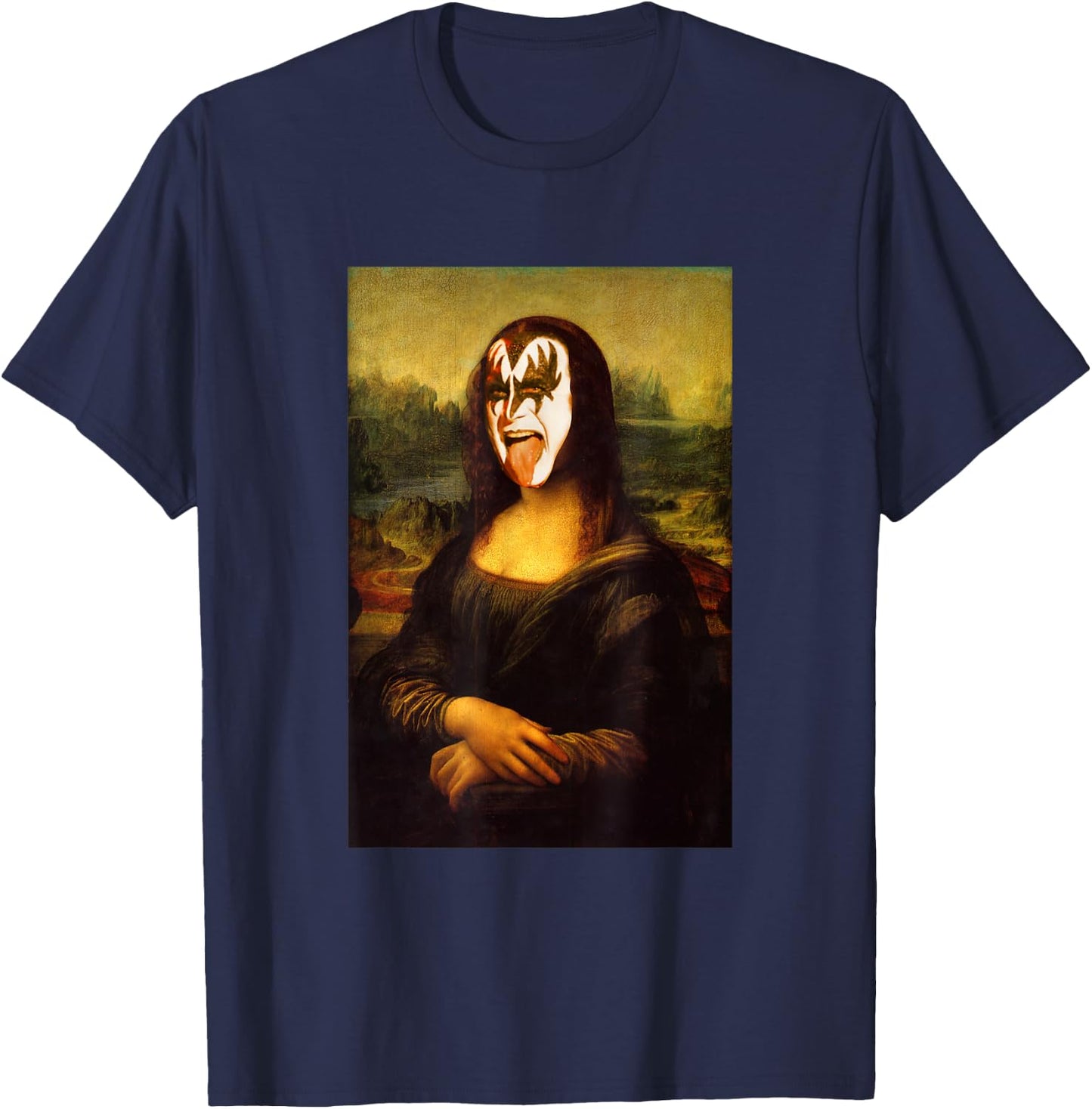 Mona Tongue Lisa Rockn roll Heavy Metal Rock T-Shirt - T-Shirt | Navy