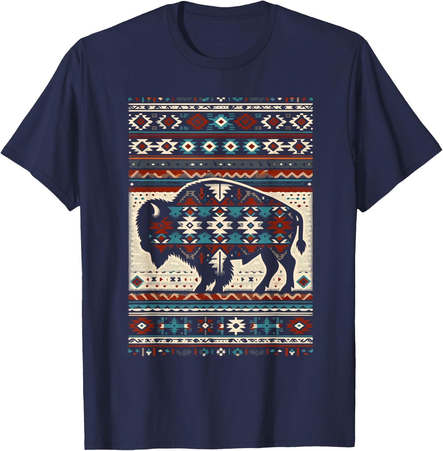 Arizona Buffalo Aztec Indian Southwestern Pattern Vintage T-Shirt - T-Shirt | Navy