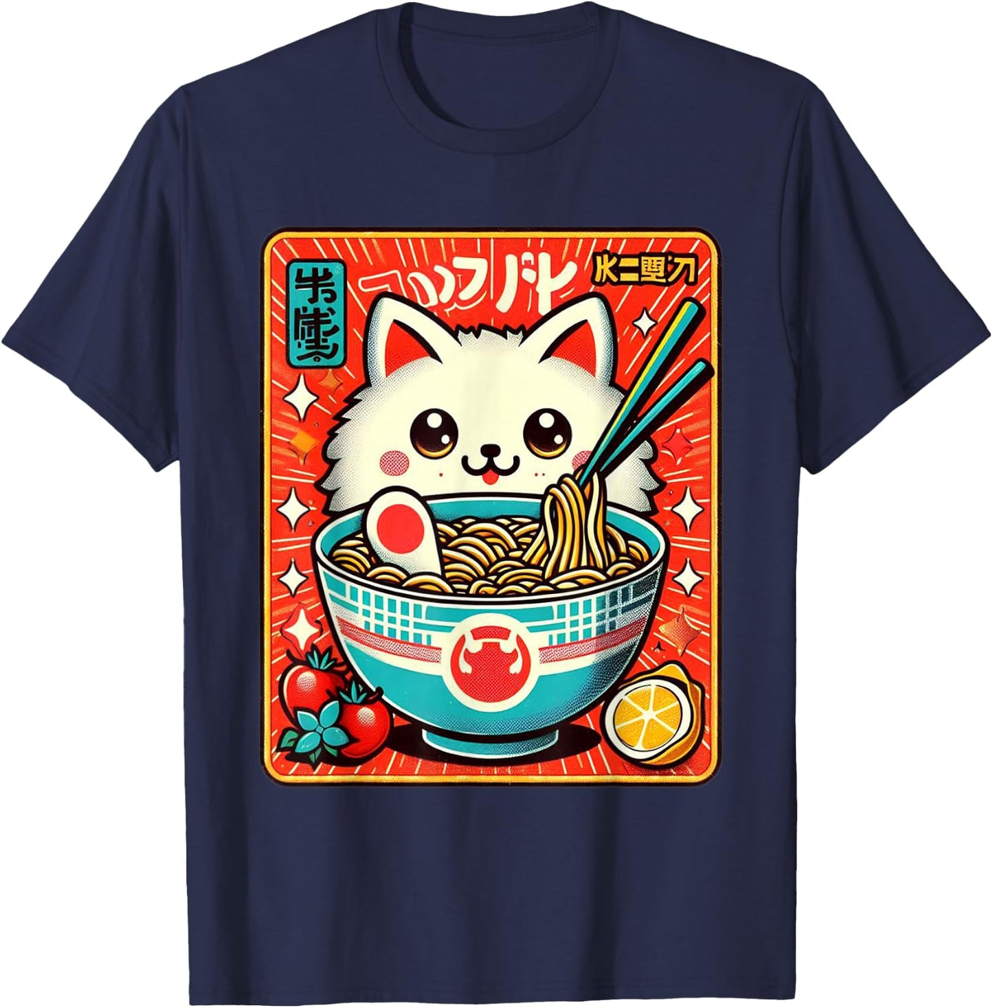 Japanese Ramen Noodles Manga Ramen Kawaii Cat T-Shirt - T-Shirt | Navy