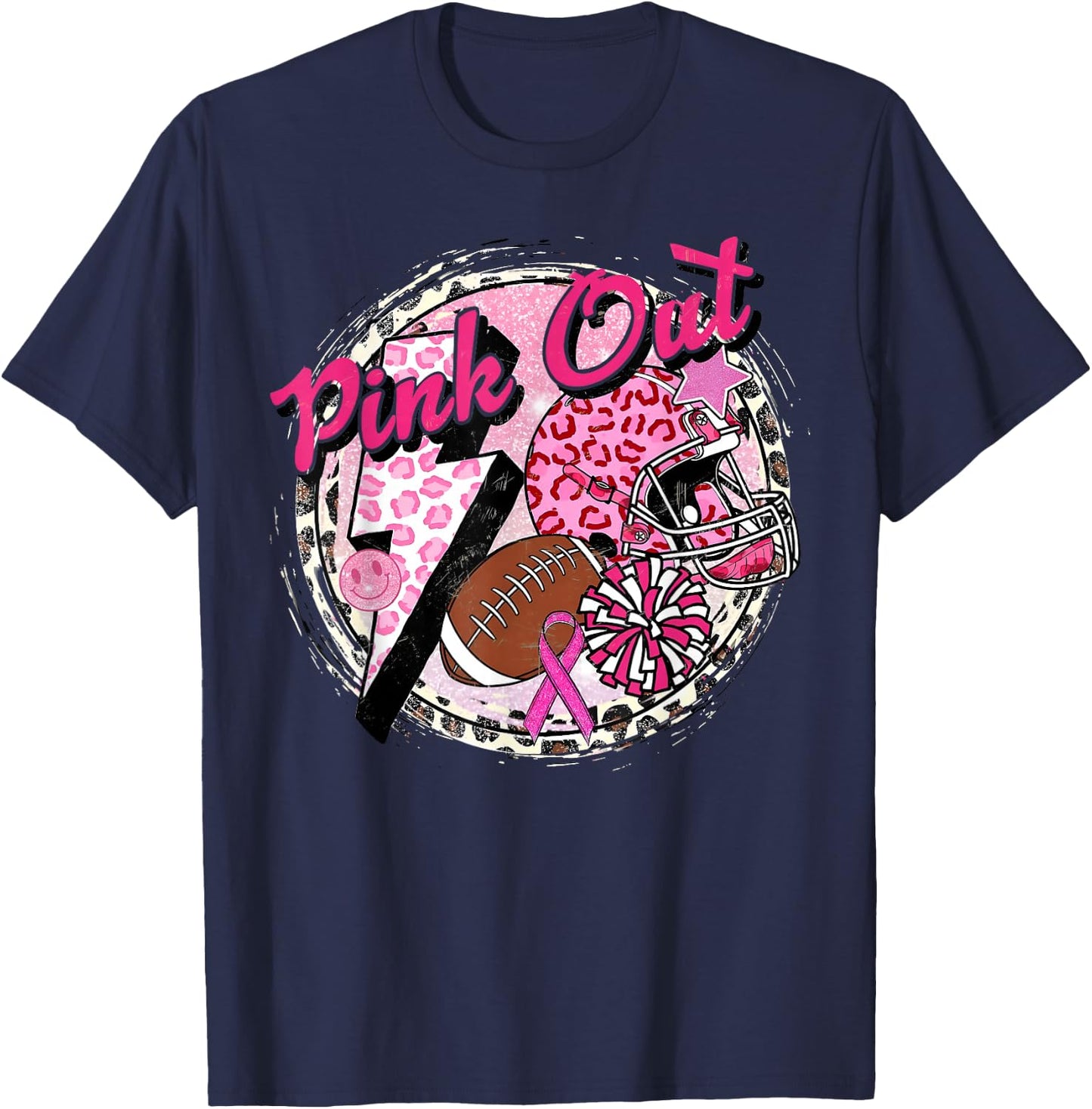 Pink Out American Football Warrior Breast Cancer Awareness T-Shirt - T-Shirt | Navy